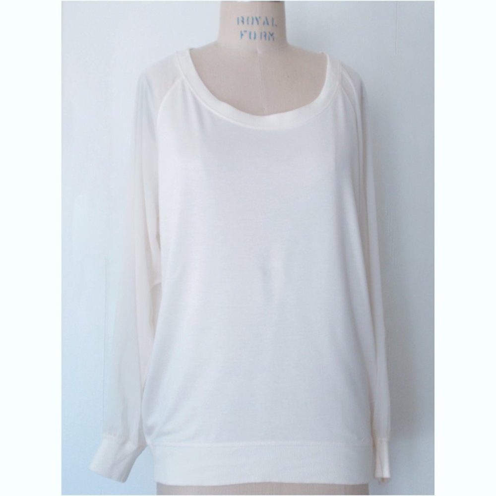 H&M CREAM FINE KNIT CHIFFON SLEEVE SWEATSHIRT 12